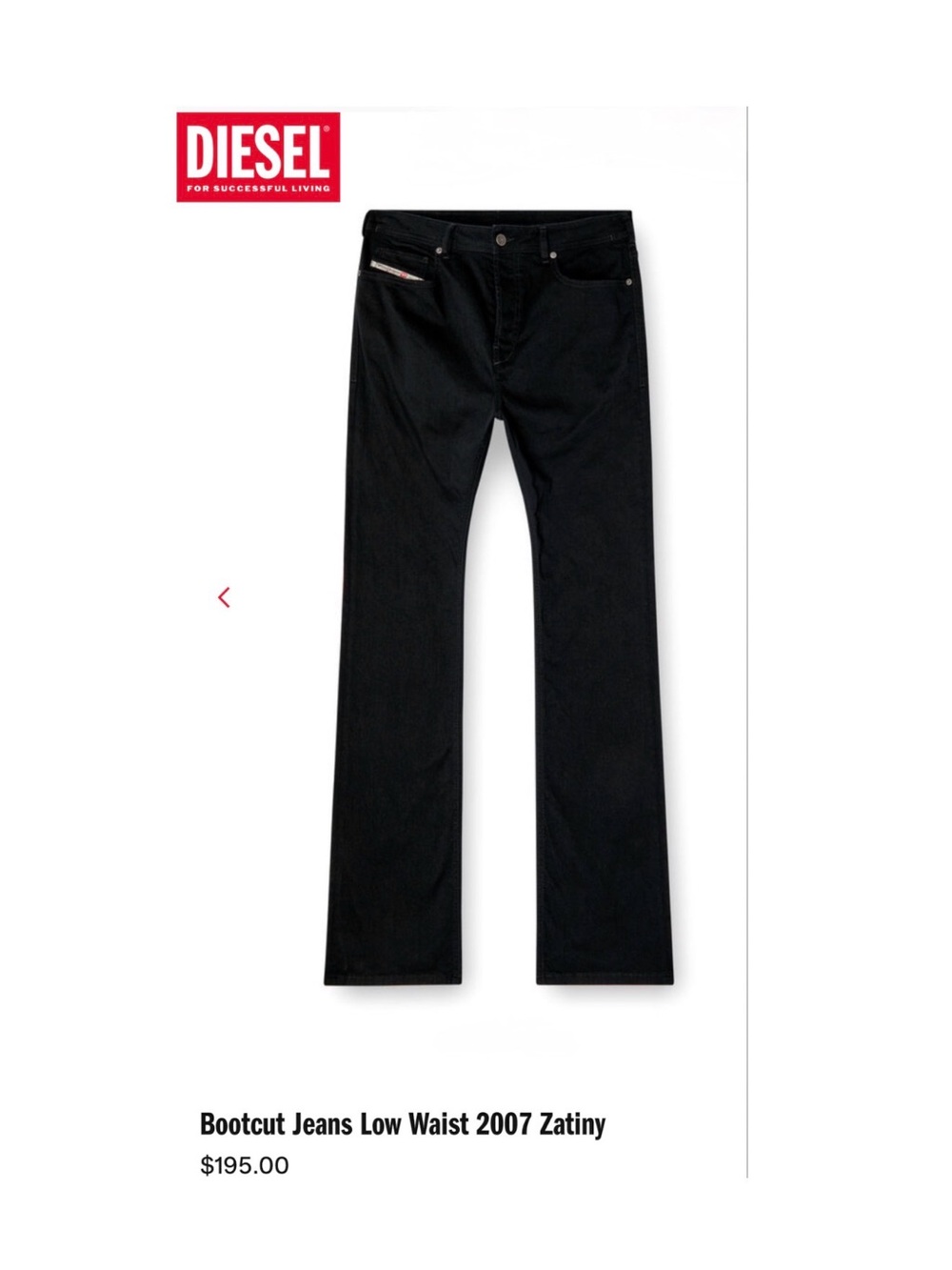 NWT Diesel Black Zatiny 32/32 Bootcut Low-Waist Jeans